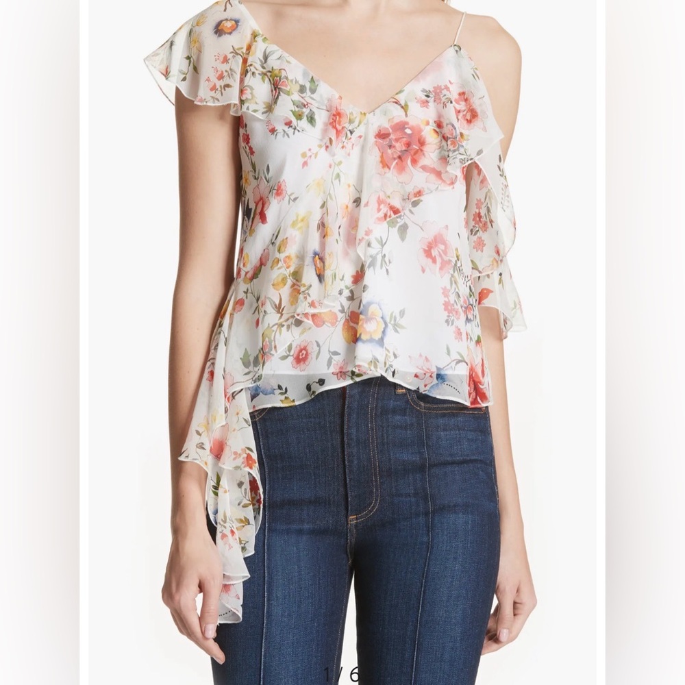 Alice + Olivia White Pauline Asymmetrical Silk Tank